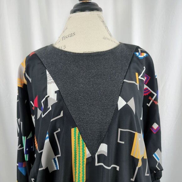 Vintage Blouse Top Medium Black Geometric New Wave - Picture 2 of 9